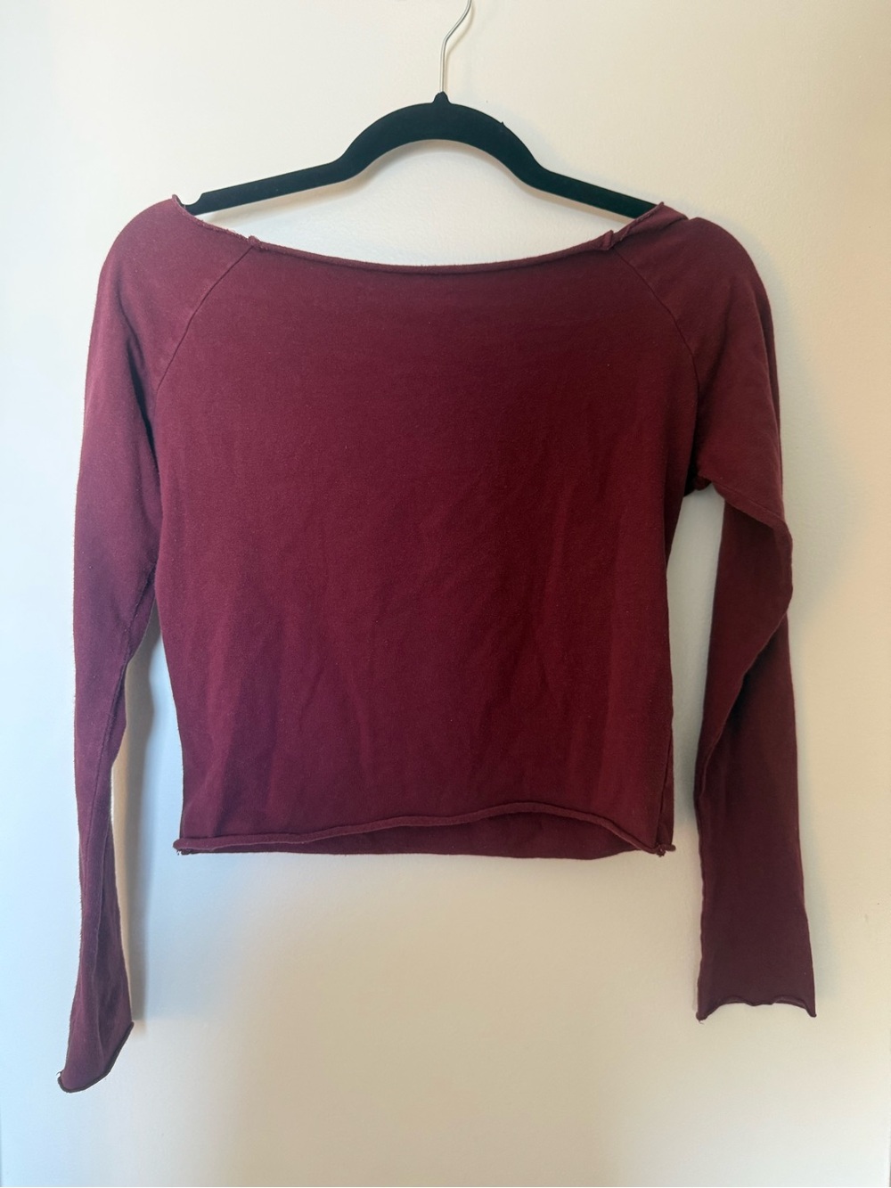 Out From Under Burgundy Raw Edge Cropped Long Sleeve Top Women’s Medium - Picture 5 of 7